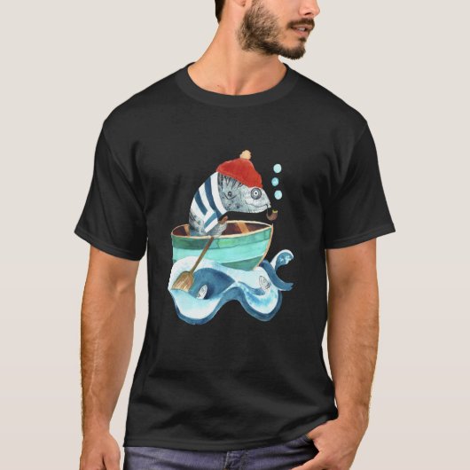 魚の水兵イラスト Tシャツ (正面)