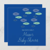 魚の水族館ブルーベビーシャワーありがとう サンキューカード (正面/裏面)