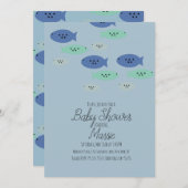 魚の水族館ブルーベビーシャワー 招待状 (正面/裏面)