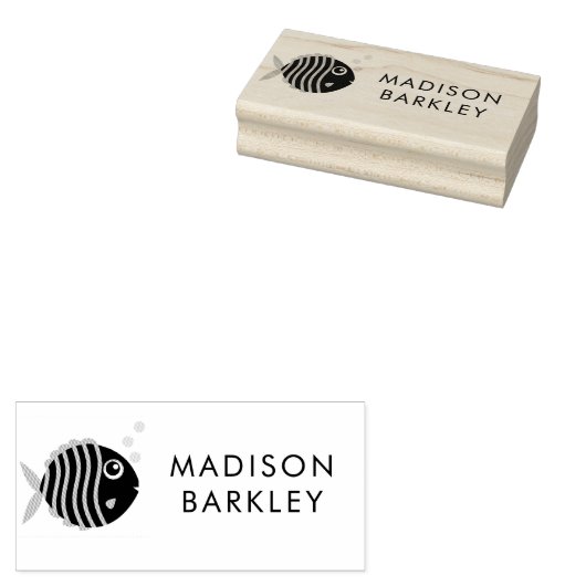 魚の水族館 – 熱帯性可愛い子供の名前 ラバースタンプ (押印)