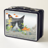 魚の水槽で猫のピアリングカスタム2 x写真 メタルランチボックス (裏面)