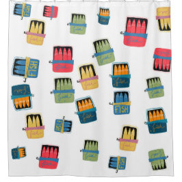 魚の水色シャワーカーテン シャワーカーテン