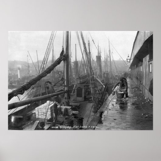 魚の波止場、グリムズビー、20世紀初頭 ポスター (正面)