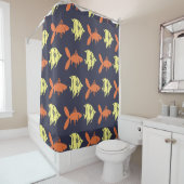 魚の泳ぐグラフィカルなオレンジ色の任意の色 シャワーカーテン (インサイチュ)