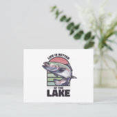 魚の海の動物のジャンプの生活は湖で良い ポストカード (スタンド正面)