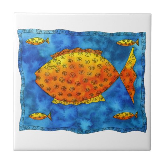 魚の海の水彩イラスト タイル (正面)