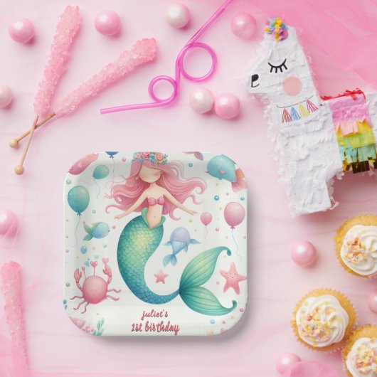 魚の海クール青の人魚の海1st誕生日 ペーパープレート (パーティー)