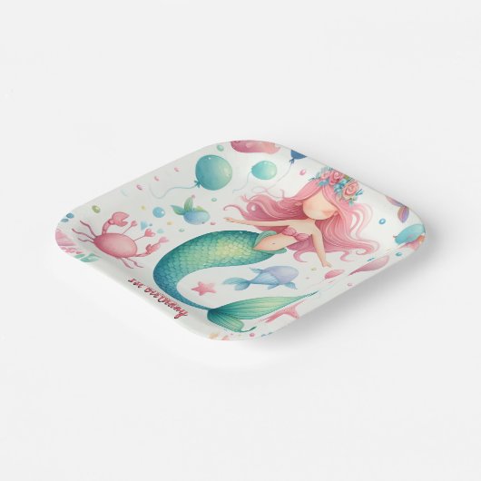 魚の海クール青の人魚の海1st誕生日 ペーパープレート (傾斜あり)