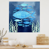 魚の海引きキャンバス印刷 ポスター (キッチン)