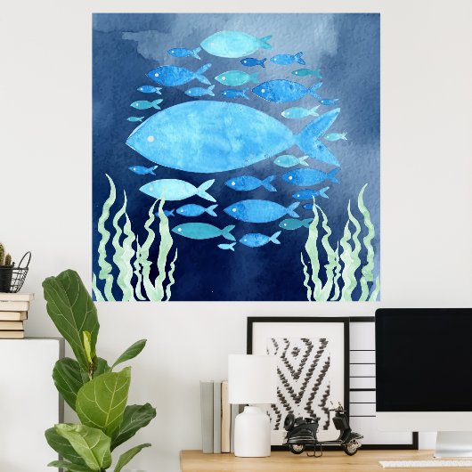 魚の海引きキャンバス印刷 ポスター (ホームオフィス)