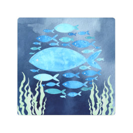 魚の海引きキャンバス印刷 メタルプリント