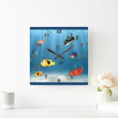 魚の海 スクエア壁時計 (ホーム)