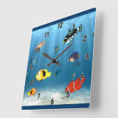 魚の海 スクエア壁時計 (傾斜)