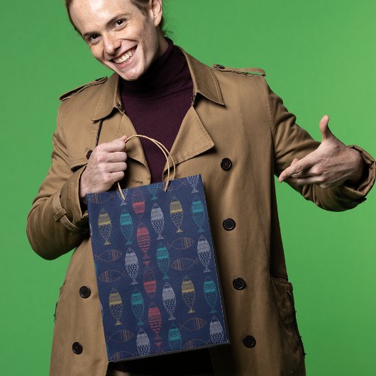 魚の漫画パターン ラージペーパーバッグ