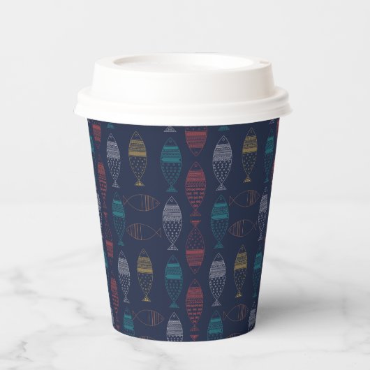 魚の漫画模様 紙コップ (正面)