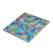 魚の熱帯水色サンゴ礁 タイル (側面)