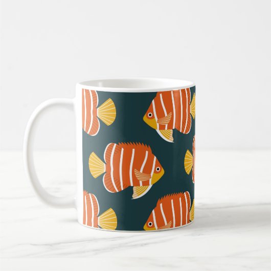 魚の熱狂：ヴィンテージシームレスデザイン コーヒーマグカップ (左)