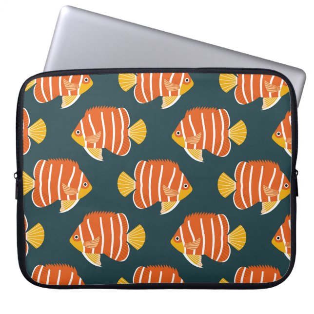 魚の熱狂：ヴィンテージシームレスデザイン ラップトップスリーブ (正面)