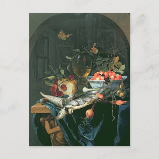魚の皿を持った静物生活 ポストカード (正面)