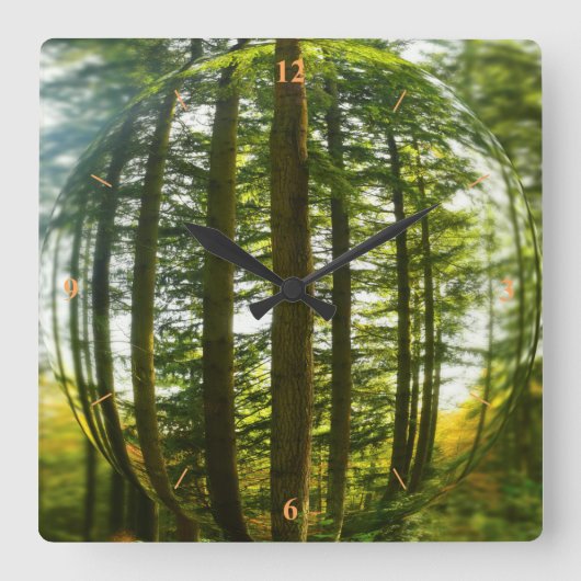 魚の目を通る森 スクエア壁時計 (正面)