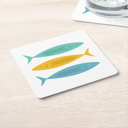 魚の積み上げ スクエアペーパーコースター (アングル)
