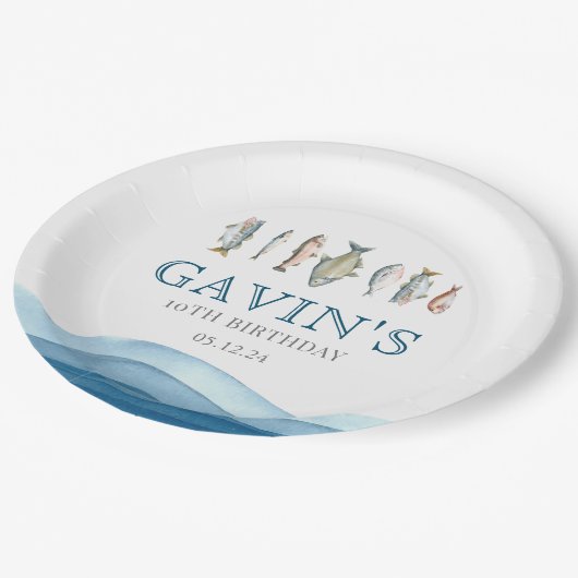 魚の紙プレート、魚の誕生日の装飾 ペーパープレート (アングル)