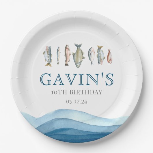 魚の紙プレート、魚の誕生日の装飾 ペーパープレート (正面)