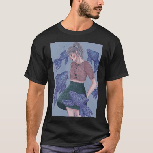 魚の群れの中の少女 Tシャツ (正面)