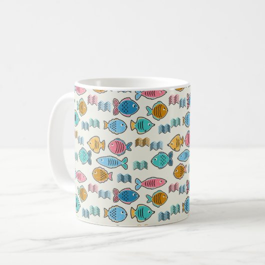 魚の群れプリント コーヒーマグカップ (正面左)