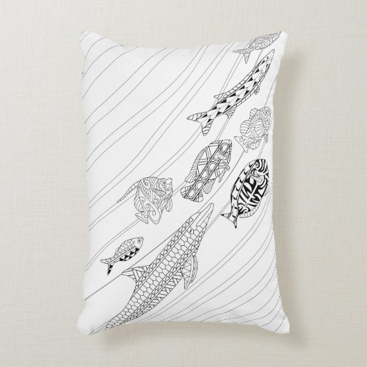 魚の群れ大人の着色枕 アクセントクッション (正面(垂直))