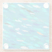 魚の群れ，ターコイズ，青と水色 ガラスコースター (裏面)