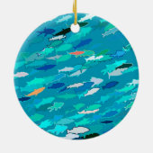 魚の群れ,ターコイズ,青と水色 セラミックオーナメント (裏面)