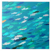 魚の群れ，ターコイズ，青と水色 タイル (正面)