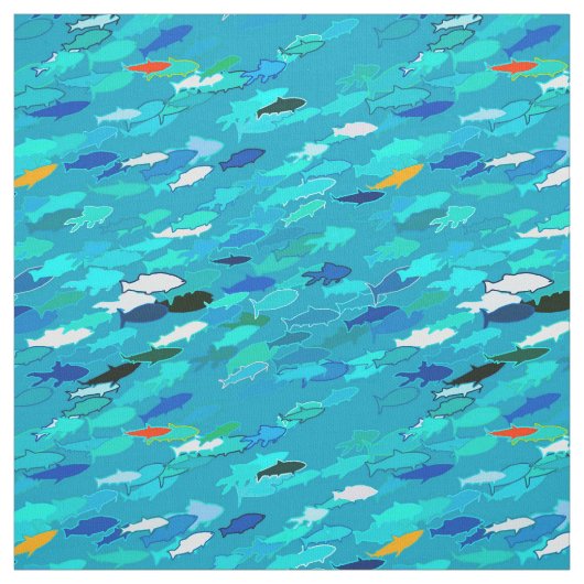 魚の群れ，ターコイズ，青と水色 ファブリック (見本)