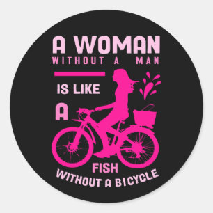 魚の自転車フェミニストのような男のないピンクの女性 ラウンドシール