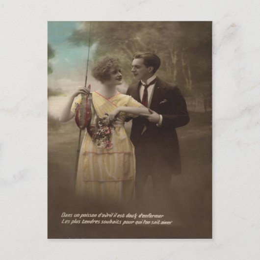 魚の花ビクトリアンカップルPoisson d'avril ポストカード (正面)