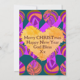 魚の葉紫緑オレンジのクリスマス シーズンカード