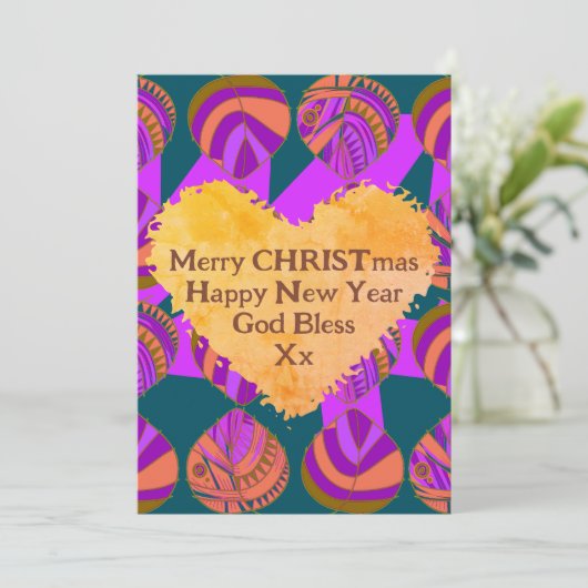 魚の葉紫緑オレンジのクリスマス シーズンカード (スタンド正面)