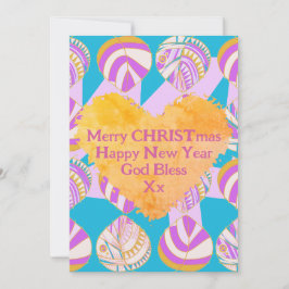 魚の葉薄紫金ゴールドターコイズクリスマス シーズンカード