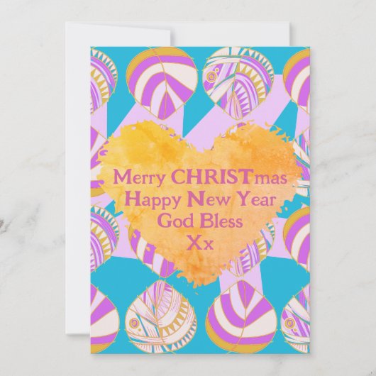 魚の葉薄紫金ゴールドターコイズクリスマス シーズンカード (正面)