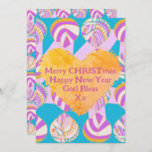 魚の葉薄紫金ゴールドターコイズクリスマス シーズンカード (正面/裏面)