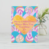 魚の葉薄紫金ゴールドターコイズクリスマス シーズンカード (スタンド正面)