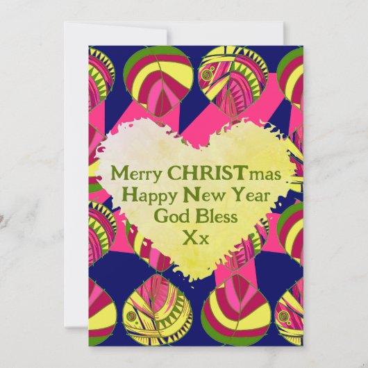 魚の葉黄色マゼンタ緑のクリスマス シーズンカード (正面)