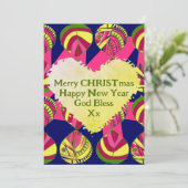 魚の葉黄色マゼンタ緑のクリスマス シーズンカード (スタンド正面)