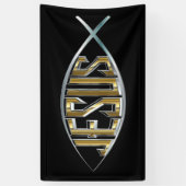 魚の記号内のイエス・キリスト 横断幕 (縦)