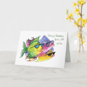 魚の誕生日カード カード (黄色い花)