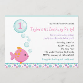 魚の誕生日招待状（女の子）と泡 招待状