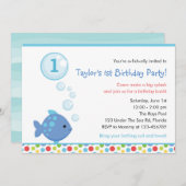 魚の誕生日招待状(男の子)と泡 招待状 (正面/裏面)