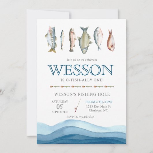 魚の誕生日招待状、釣り好きな男性の誕生日 招待状 (正面)
