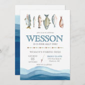 魚の誕生日招待状、釣り好きな男性の誕生日 招待状 (正面/裏面)